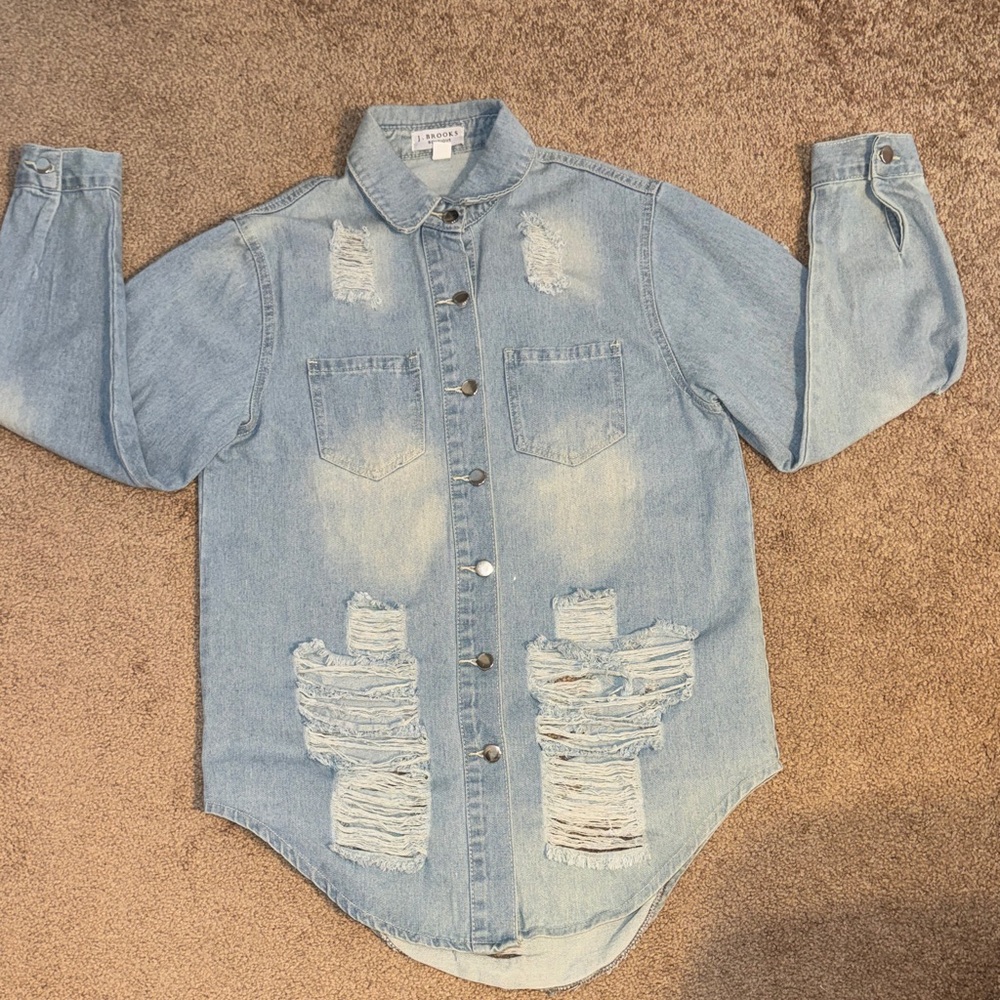 Distressed Denim Button-Up Shirt NWOT